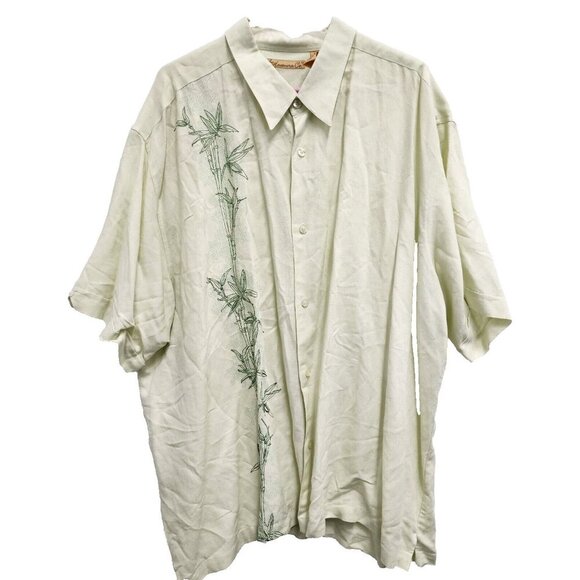 The Havanera Co Mens Linen Blend Hawaiian Shirt Size 3X Lime Green Embroidered - Picture 1 of 8